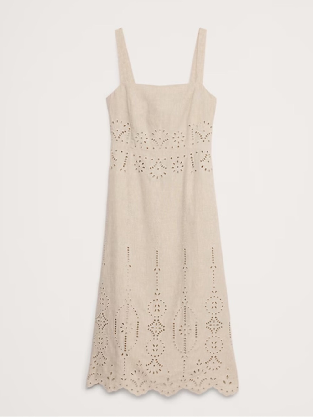 EYELET LINEN MIDI DRESS